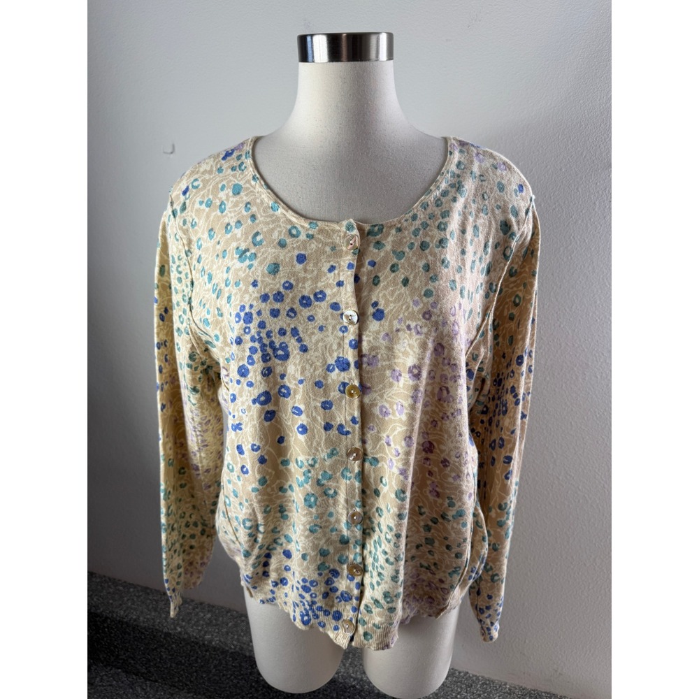 NEW J Jill Womens XL Floral Cotton Blend Stretch Button Cardigan Sweater